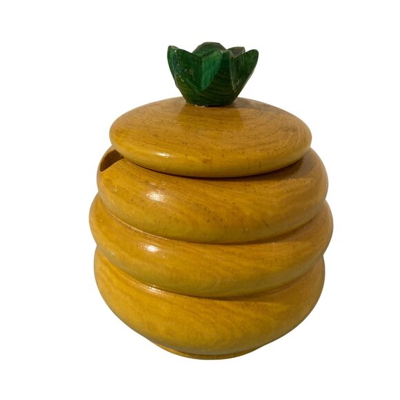 Vintage Wooden Honey Jar With Lid Pineapple Beehive Design - Picture 2 of 9